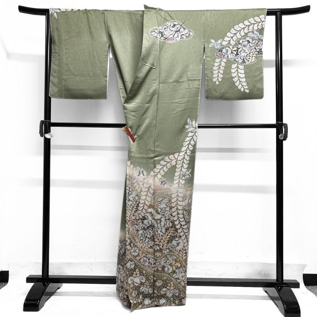 作家もの 訪問着 辻ヶ花 蝶 銀彩 幻想的 着物 033a d 作家もの訪問着辻