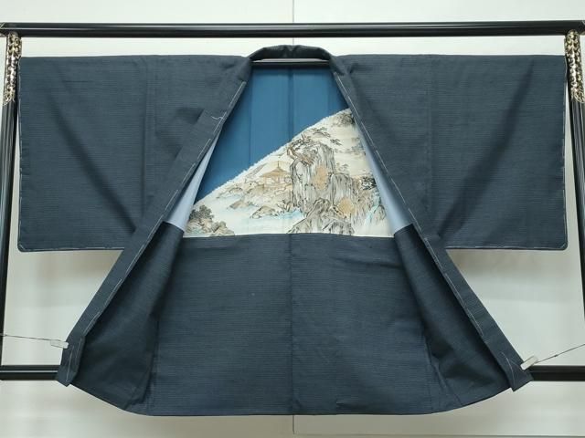 平和屋本店□極上 男性 越後亀甲紬 アンサンブル 100亀甲 草木染 証紙