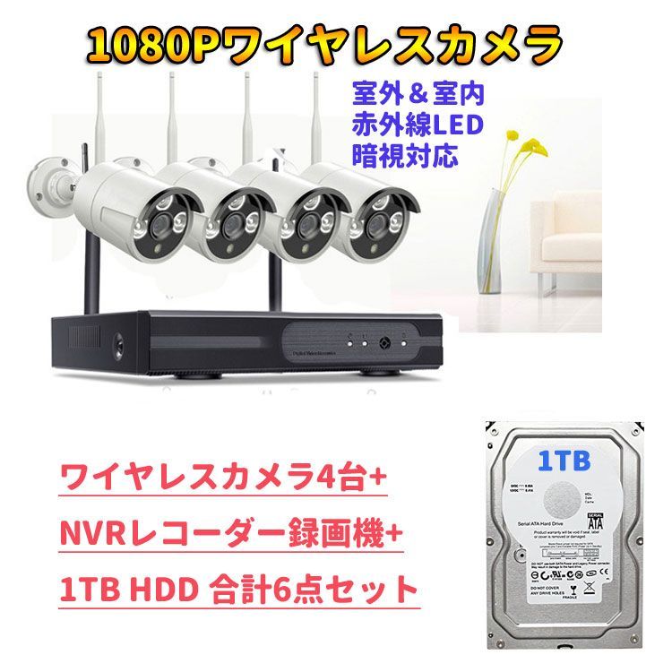 防犯カメラ4台セット 録画機 1TB HDD付き 屋外 CSYDVR4SHDD library