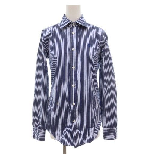 ラルフローレン RALPH LAUREN ストライプシャツ ブラウス 長袖 ロゴ ポニー刺繍 2 青 ブルー 白 ホワイト GV GY18