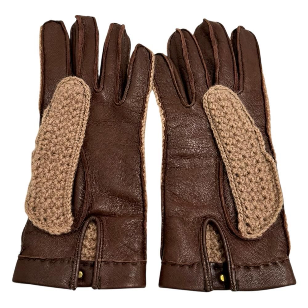 CELINE セリーヌ トリオンフ グローブ 手袋 ウール レザー ブラウン レディース 真子質店 GD