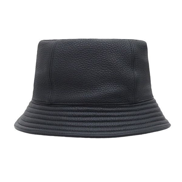 サイズ59 メンズ HERMES エルメス カルヴィ ディアスキン 鹿革 レザー バケット ハット 黒 ブラック 最上級 47473