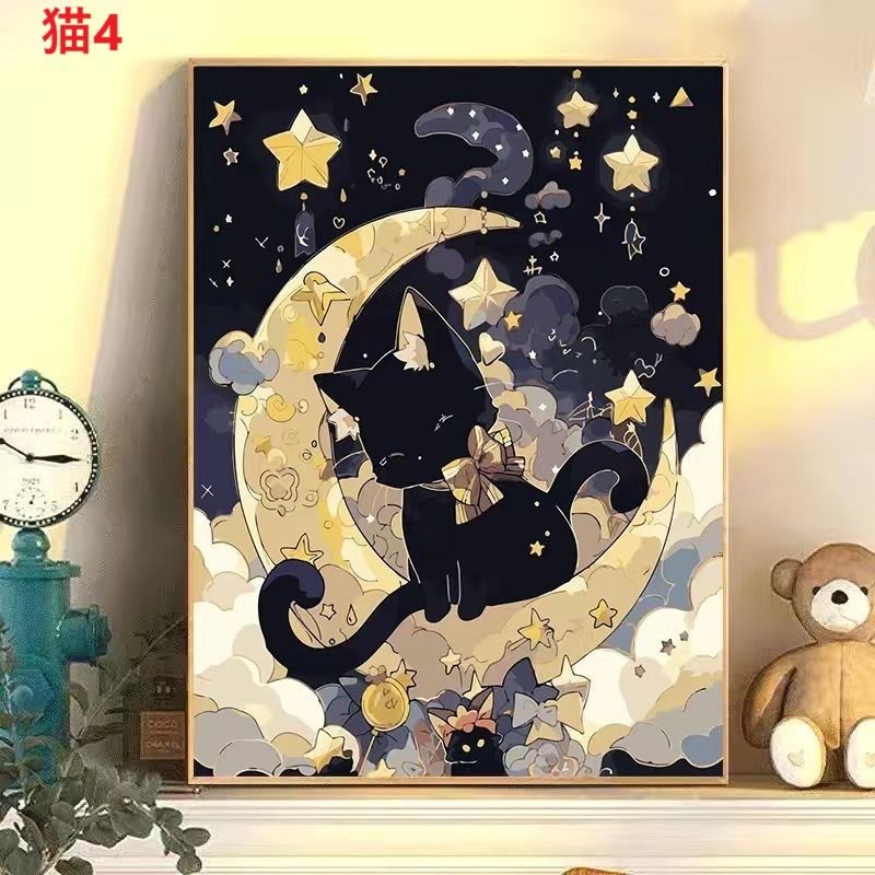 油絵菅家令子 絵 絵画インテリア額付(青緑＋金色の枠)uF6-071619犬女子 by 👙 【赤ちゃん】 Numbers 犬, 数字油絵 かわいい 初心者と大人 適用