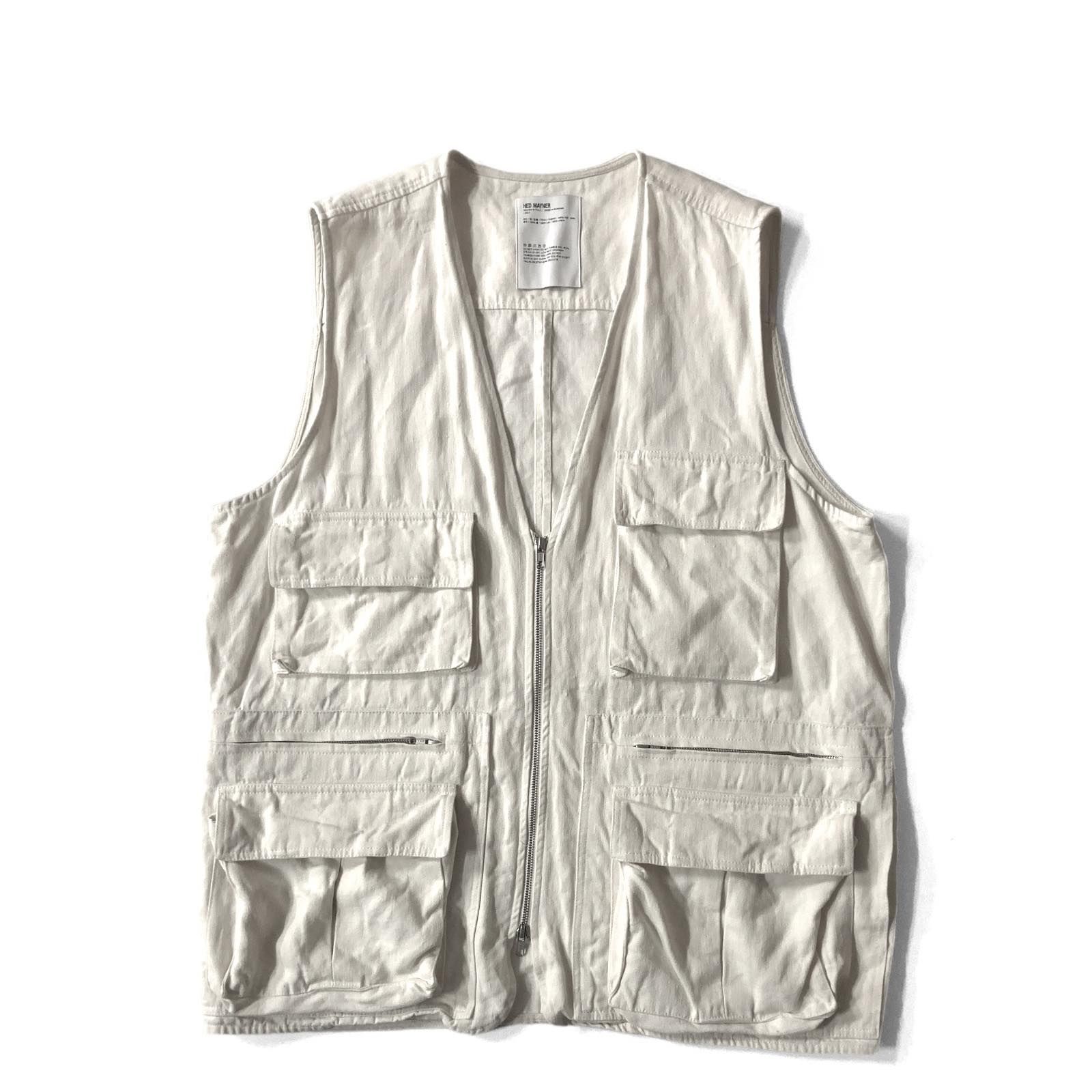 【中古品】22SS HED MAYNER ヘドメイナー DOUBLE LAYERED CARGO VEST ダブルレイヤードカーゴベスト  リネンキャンバス オーバーサイズ S アイボリー