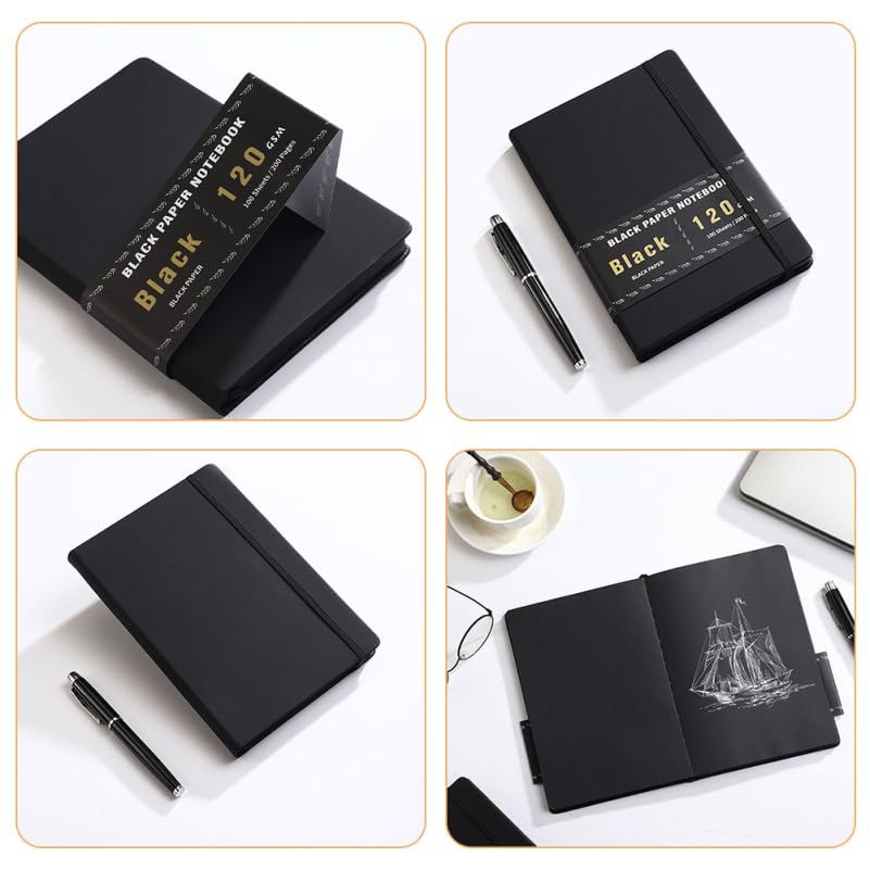 数量限定 STOBOK 黒い紙ノート A5サイズ 黒い紙 メモ 黒紙
