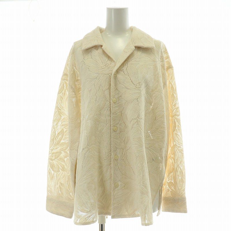 ●クラネCLANEカーテンレーススリットシャツブラックオーバーサイズシャツ1長袖 CLANE - カーテンレース スリット シャツ - CURTAIN LACE SLIT