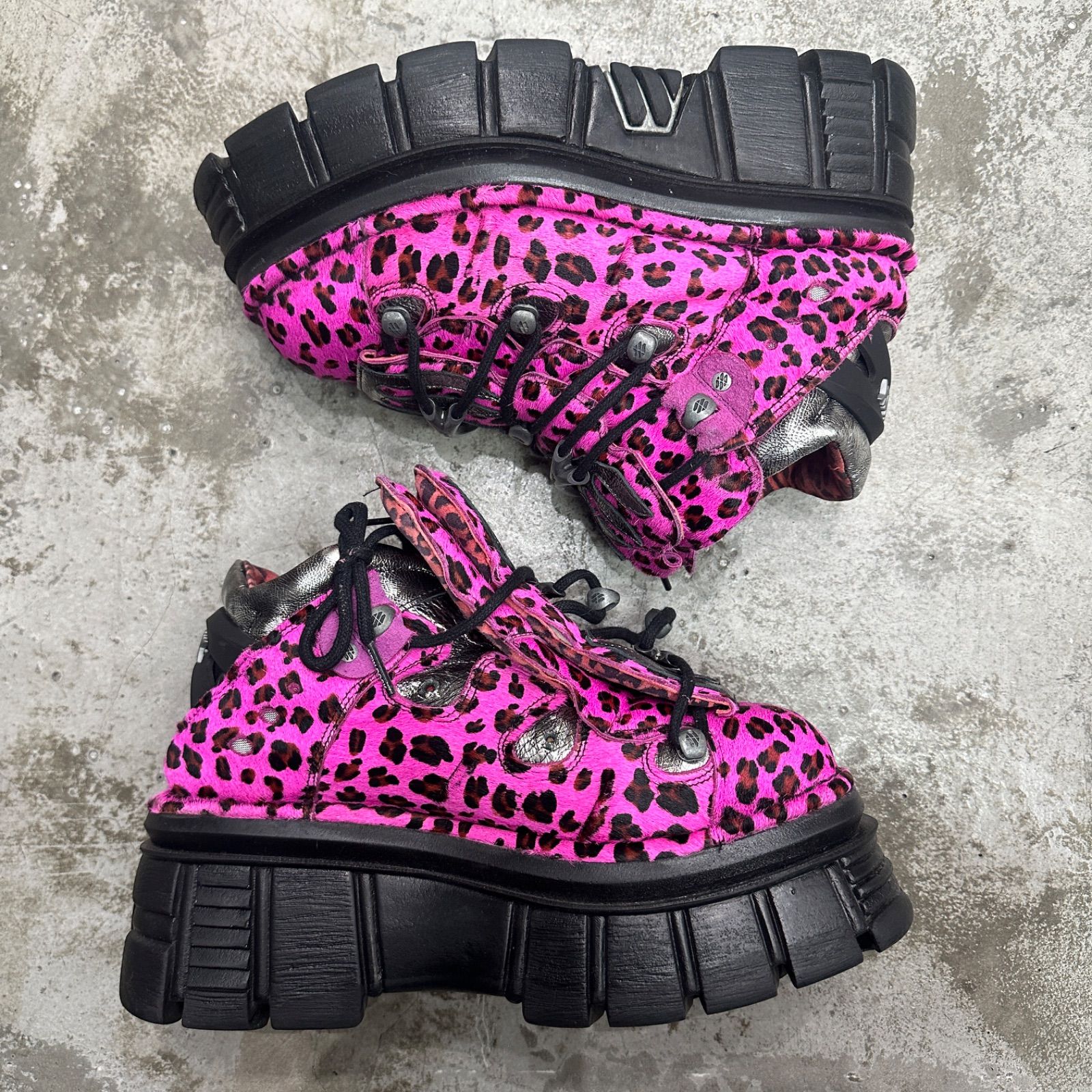 NEW ROCK ニューロック ANKLE BOOT TOWER アンクルブーツ NEWROCK ANKLE BOOT ANIMAL PRINT TOWER WITH LACES アニマルプリント