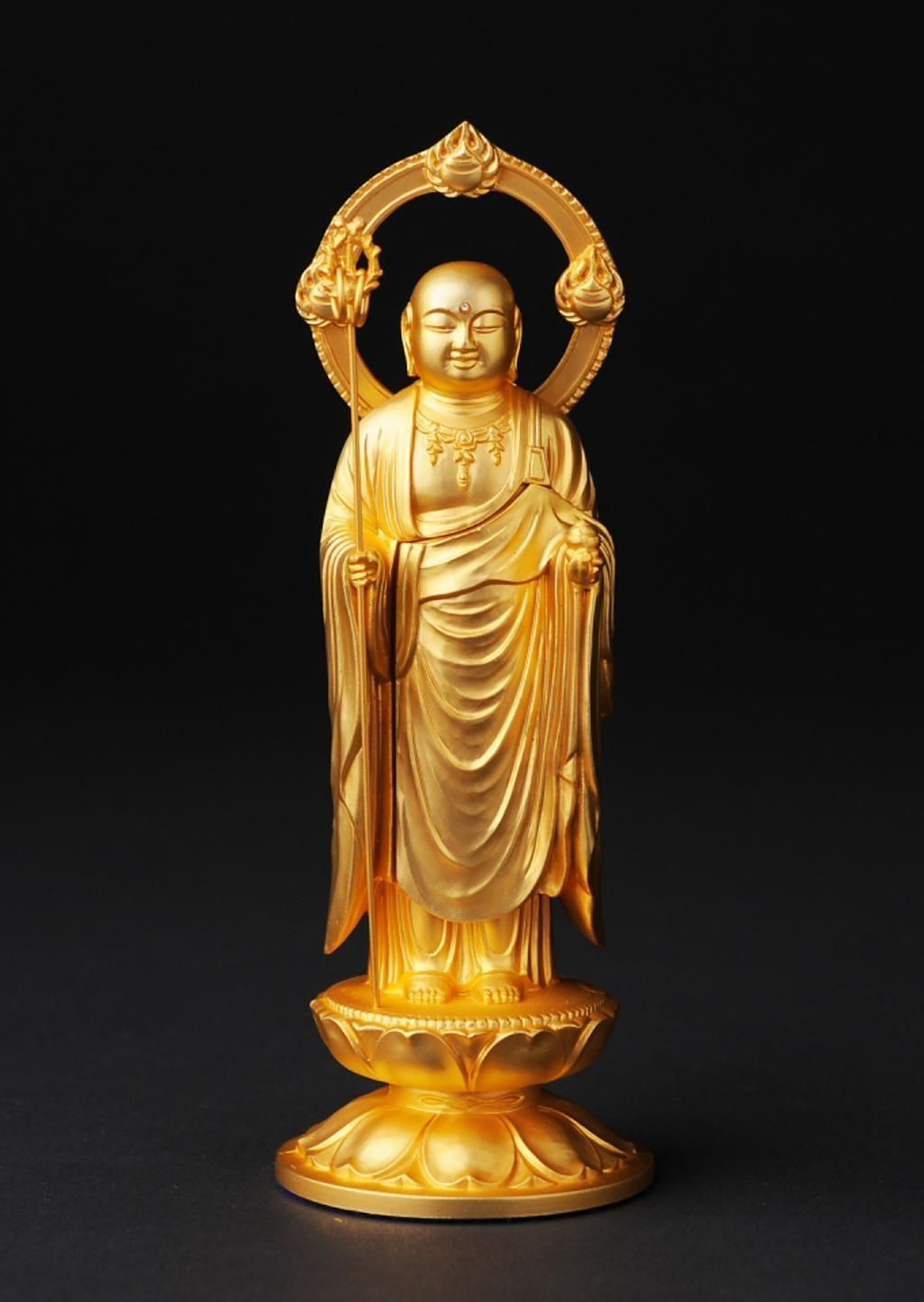 新地蔵菩薩 - 総高15cm 純金メッキ 高岡銅器 仏像