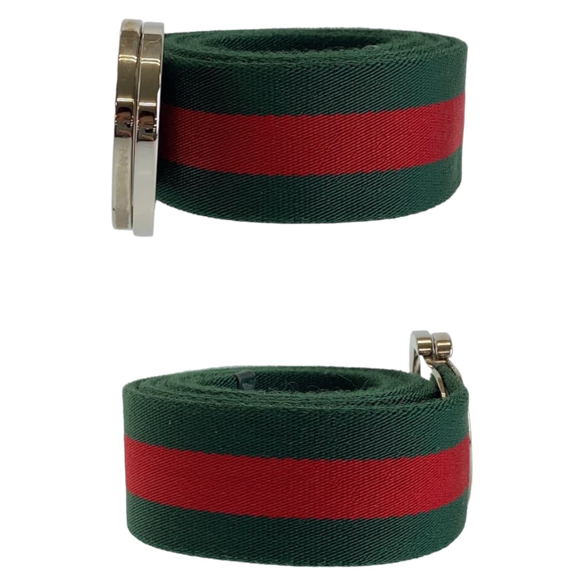 GUCCI グッチ シェリーライン 95cm/38inc グリーン レッド シルバー金具 コットン 189812 ベルト Dリングバックル メンズ  407879【中古】