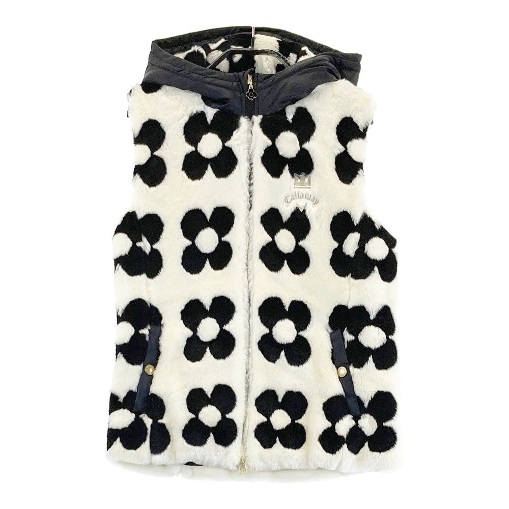 サイズ：M CALLAWAY キャロウェイ フード付き ファー ジップベスト 花