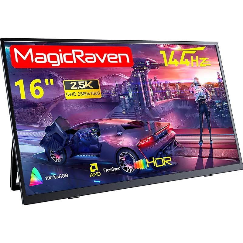 MAGICRAVEN|KEEPTIME モバイルモニター 2.5K 144Hz 16インチ 自立スタンド ポータブルディスプレイ IPSパネル 16 10 QHD 2560×1600 sRGB 300cd|m2輝度 高速応答 超薄型 軽量 Ty 1