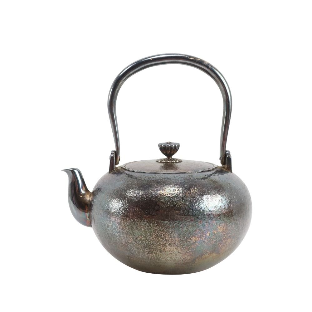 煎茶道具　純銀製　槌目　銀瓶　湯沸し　約391g　箱付　B　R6546 煎茶道具 純銀製 槌目 銀瓶 湯沸し 約391g 箱付 B R6546
