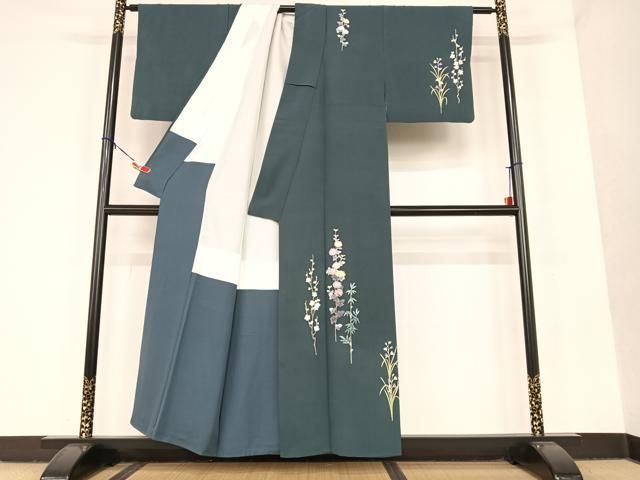 平和屋着物○十日町友禅 女流作家 遠田藤舟 訪問着 草花文 槍梅 正絹  