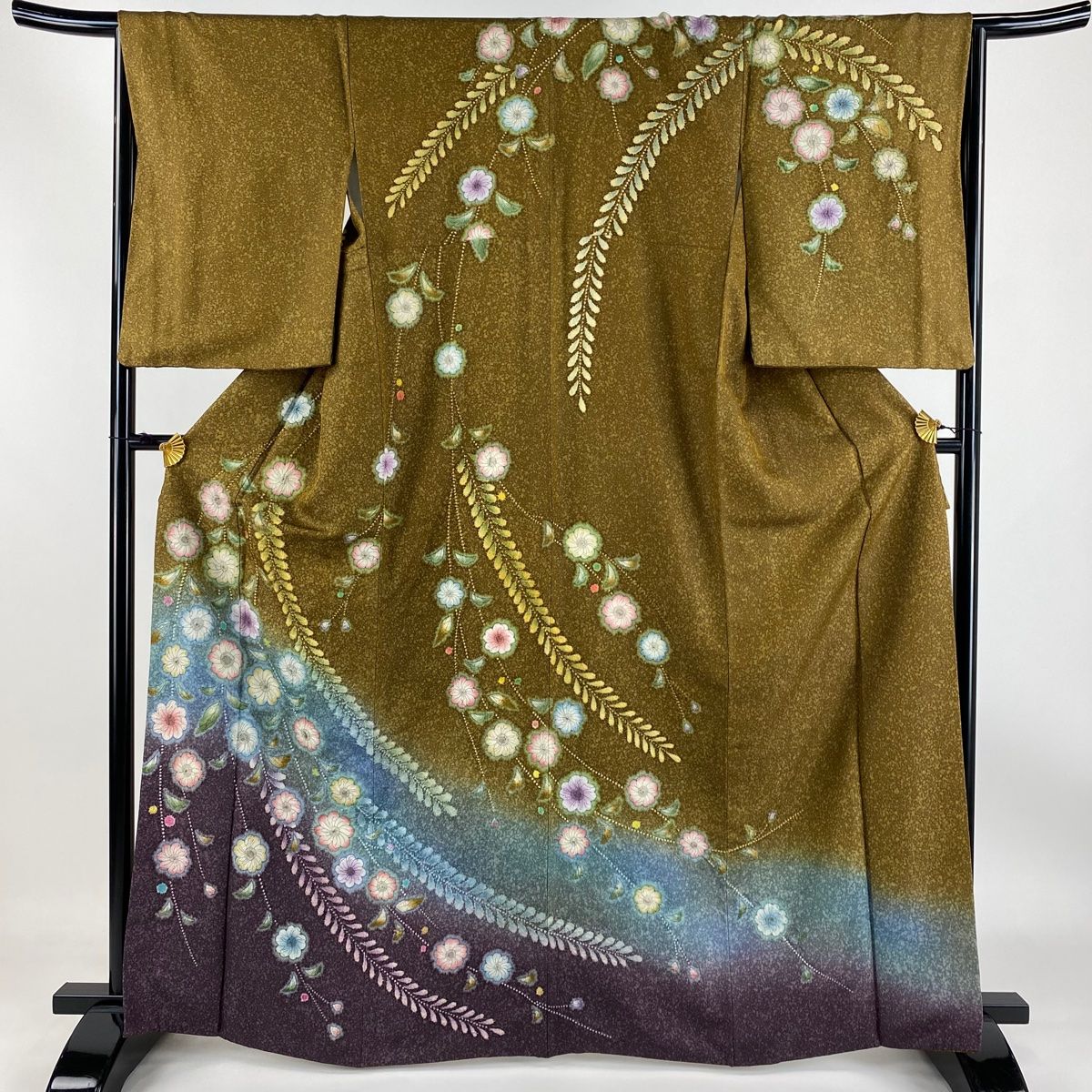 訪問着 美品 名品 辻が花 金銀彩 黄土色 袷 身丈166.5cm 裄丈