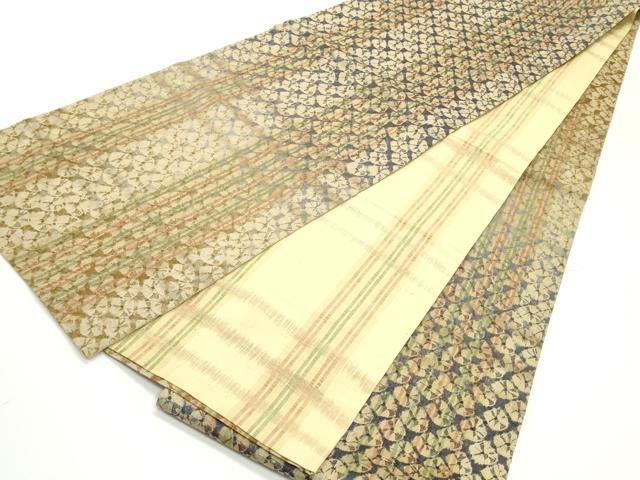 平和屋着物○両面 全通柄袋帯 草木染 格子柄 金糸 正絹 逸品 未