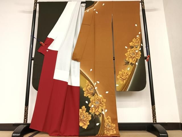 豪華振袖　作家物　絞り　舞花文　暈し染　金彩　着丈167.5cm　正絹 平和屋着物○豪華振袖 刺繍 枝花文 暈し染め 金糸 正絹 逸品