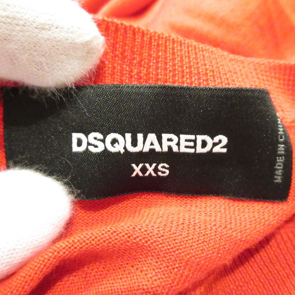 美品 DSQUARED2 ディースクエアード ロゴプリント 長袖 クルーネック ニット カーディガン XXS レッド レディース 古着 中古 美品 DSQUARED2 ディースクエアード ロゴプリント 長袖 クルー