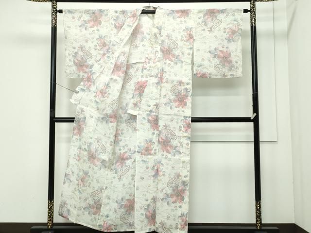 平和屋着物 上 夏物 本場小千谷ちぢみ 草花文 CZAA3512s5