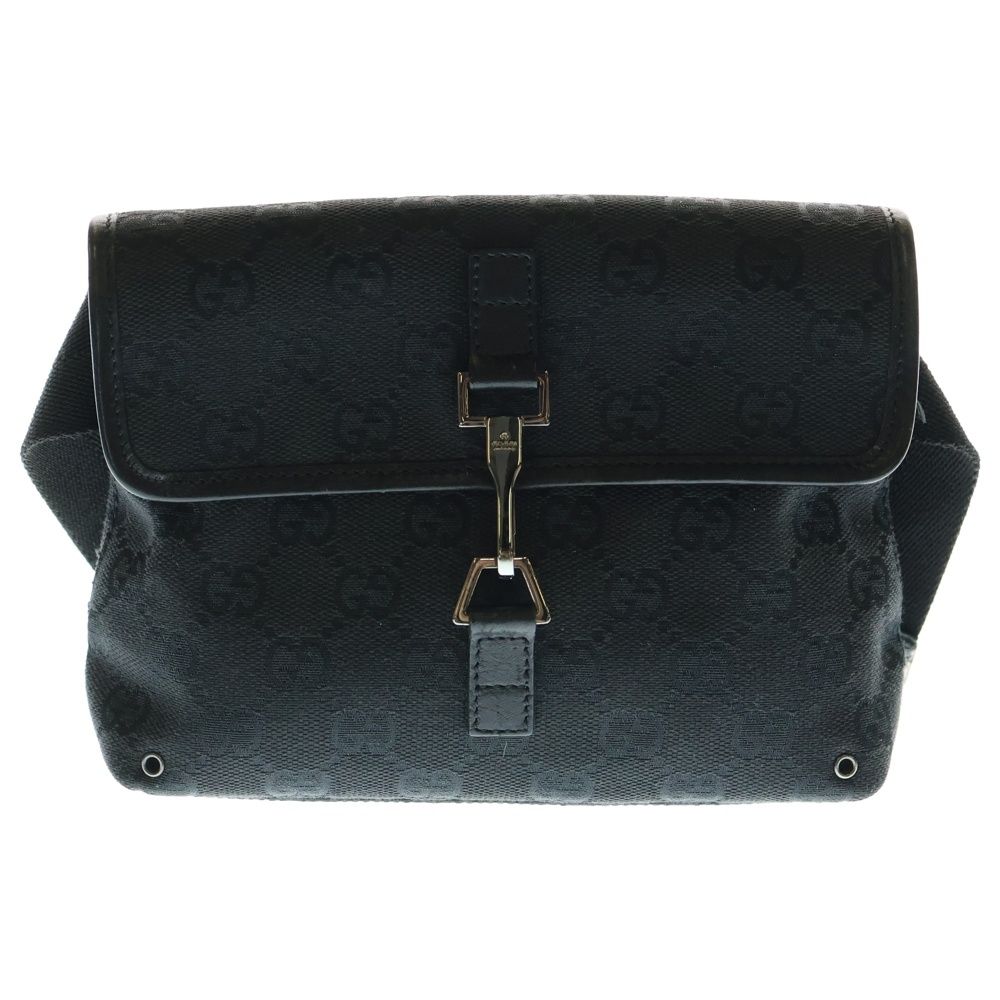 GUCCI グッチ GGキャンバス レザー ショルダー ボディベルト バッグ ウエストポーチ シルバー金具 ブラック 92543