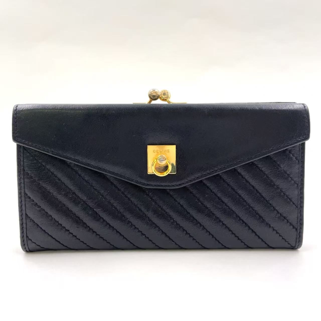 CELINE セリーヌ　マカダム　長財布　ロングウォレット　がま口　ヴィンテージ CELINE セリーヌ マカダム 長財布 ロングウォレット がま口 ヴィンテージ