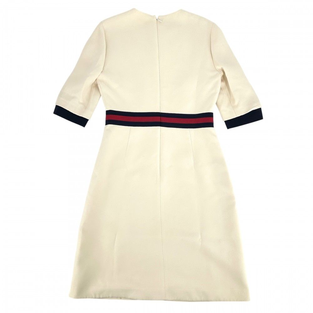 グッチ ワンピース レディース ウェブベルト GGボタン フ アパレル 服 GUCCI 42 448541 ベージュ ウール シルク 品
