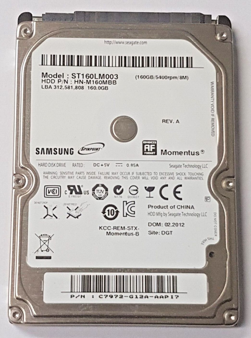 160 GB SATA Seagate ST160LM003 5400rpm 8MB HDD 2，5
