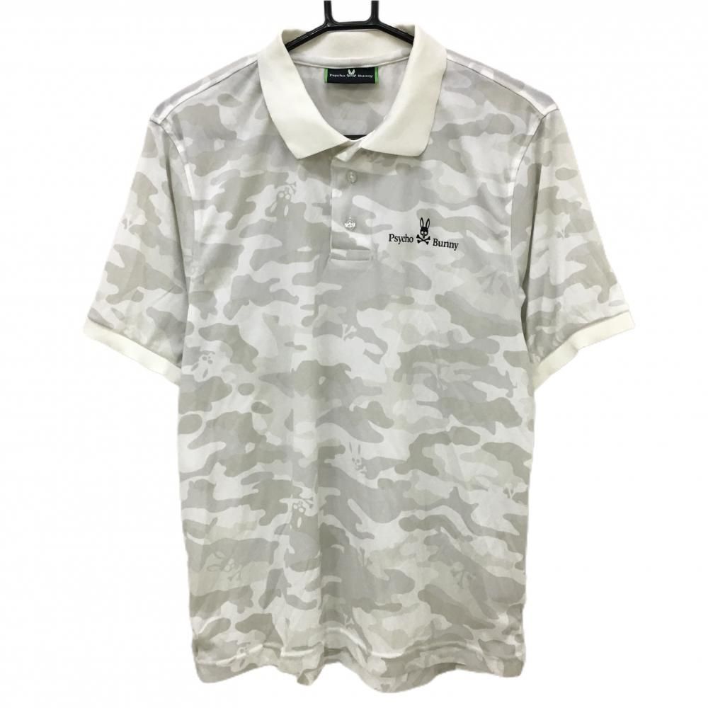【日本製】サイコバニー 半袖 ポロシャツ 迷彩 カモフラージュ 古着 サイコバニー 半袖ポロシャツ ネイビー 襟裏カモフラ柄 迷彩 スカル