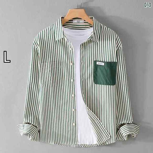 [L]メンズ 男性用 ファッション オシャレ シンプル 大人 かっこいい ストリート ヒップホップ HipHop 縦縞 シャツ レトロ シャツ