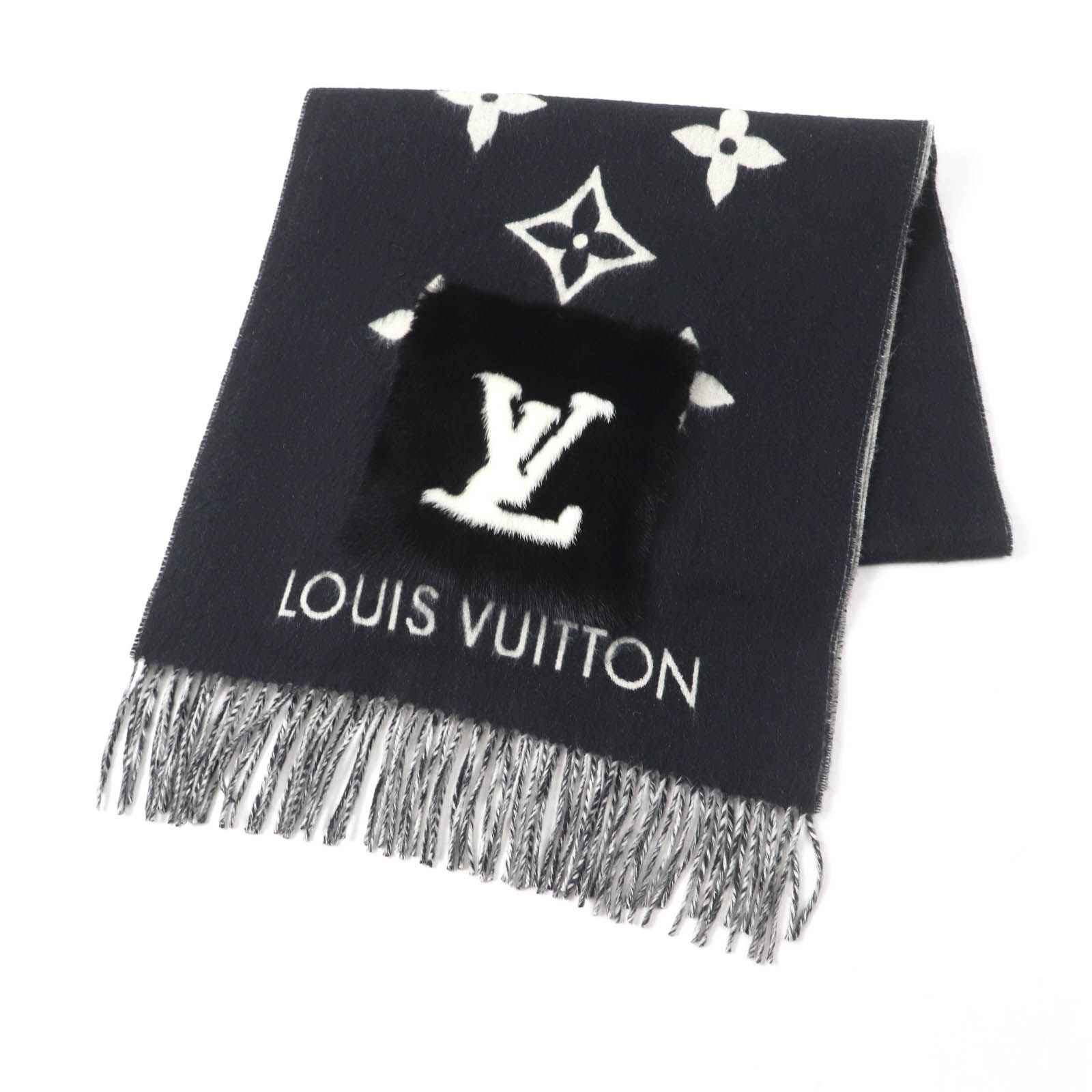 LOUIS VUITTON ルイヴィトン M74353 マフラー コールド レイキャビック カシミヤ100％ ノワール ミンクファー使い フリンジ付 レディース