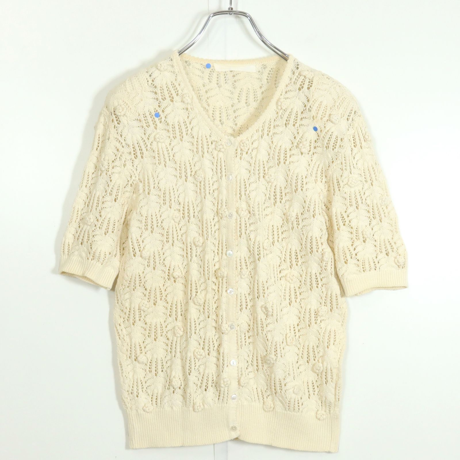 ピンクハウス☆モチーフ付き♪半袖カーディガン 白系 コットンニット