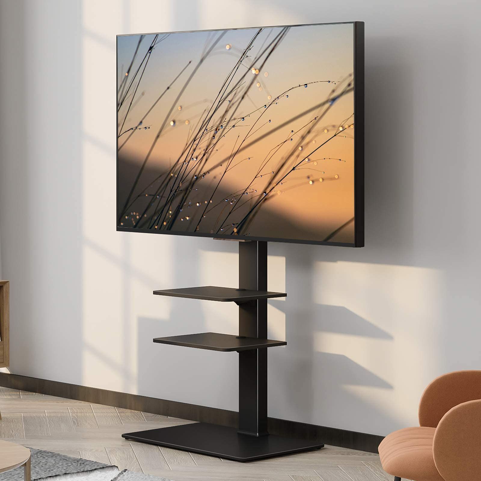 FITUEYES テレビスタンド 壁寄せテレビスタンド 高さ調節 ラック回転 ブラック TT307001MB 3段式