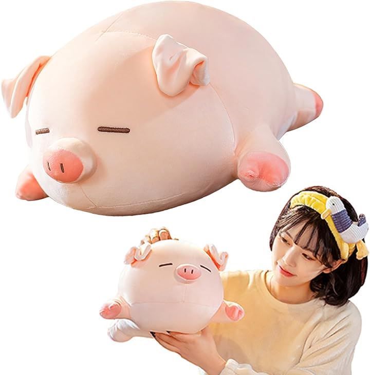 EU SOU（エウソウ） ブタ クッション 豚 抱き枕 ぬいぐるみ 大きい 特大 ふわふわ もちもち 添い寝枕 動物 昼寝枕 40cm スリーピング( ピンク，  40cm)