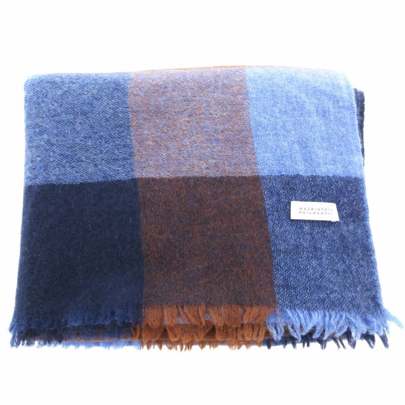 マッキントッシュ チェック柄 フリンジ 大判ストール ショール ブラウン 紺 MACKINTOSH - マッキントッシュ チェック柄 フリンジ 大判ストール