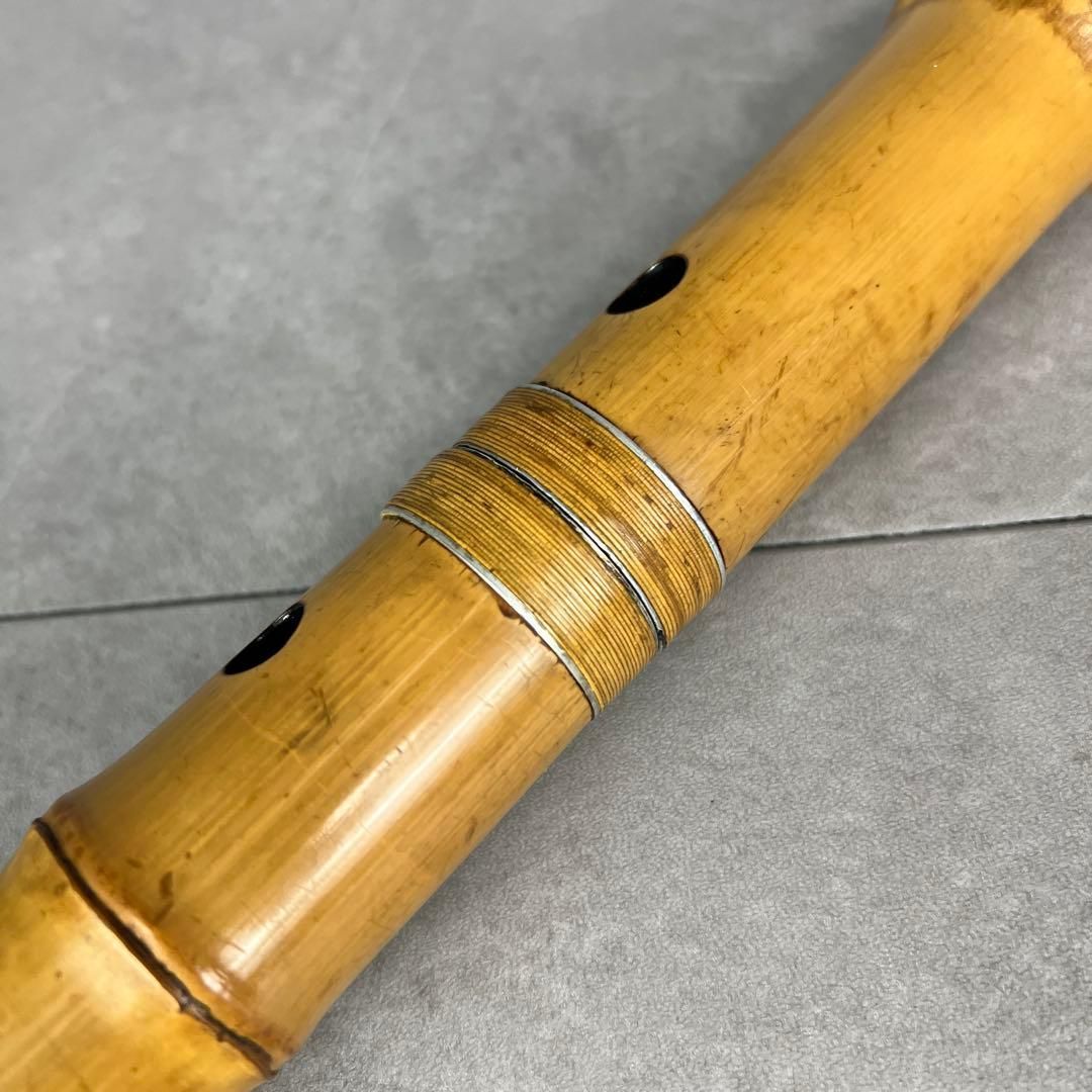 尺八　琴古流　バチ型　銘あり　龍栄　2印　銀三線　1尺9寸　5孔　和楽器 尺八 琴古流 バチ型 銘あり 龍栄 2印 銀三線 1尺9