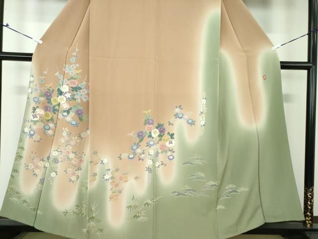 平和屋着物○十日町 加賀草木友禅の第一人者 田村哲彦 訪問着 壺垂れ  