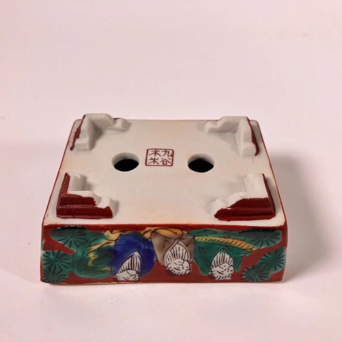 九谷 ミニ植木鉢 ショップ 九谷雄岳 希少 赤絵山水図 九谷焼 ミニ盆栽