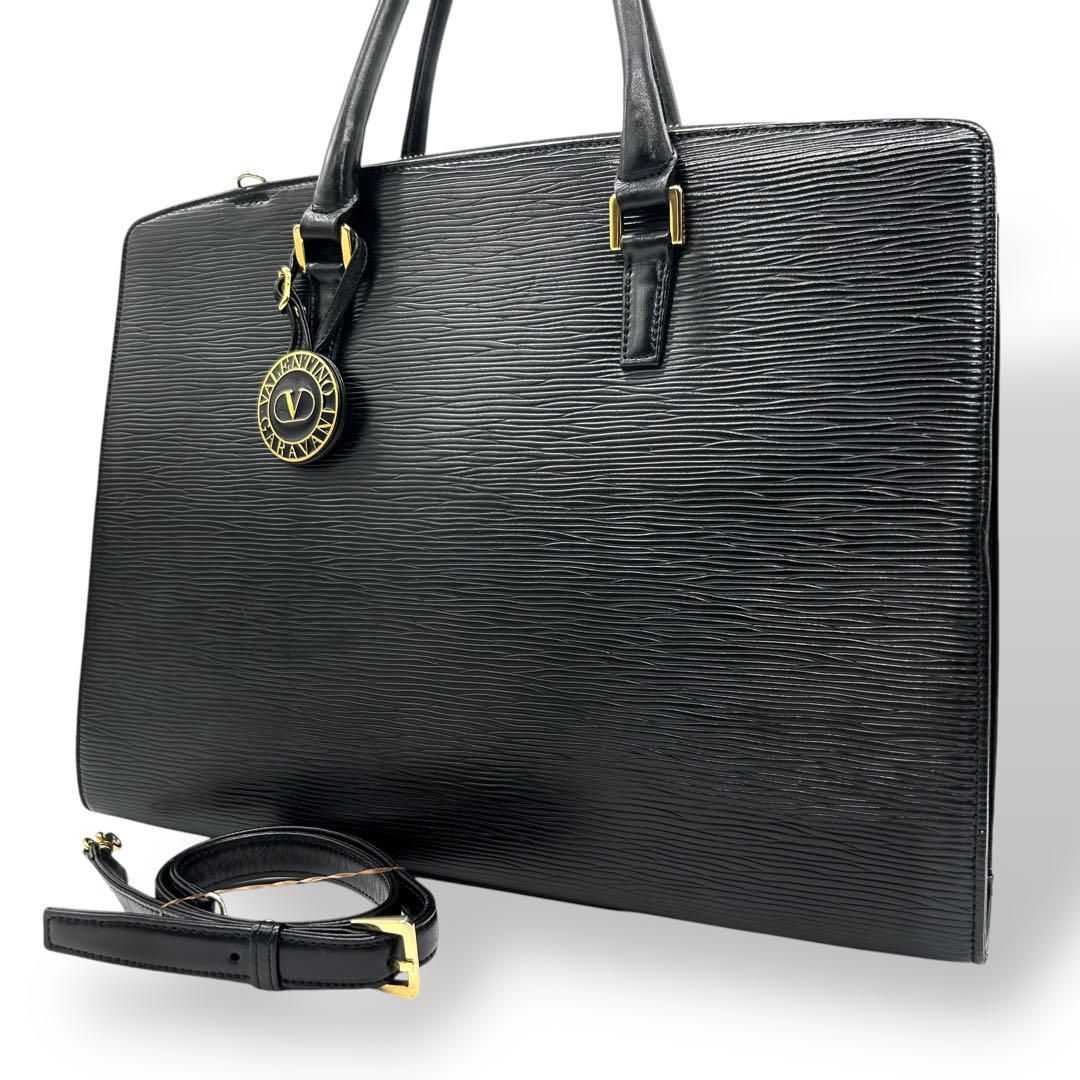 VALENTINO ヴァレンティノ メダル金具 ハンドバッグ ブリーフケース 黒 