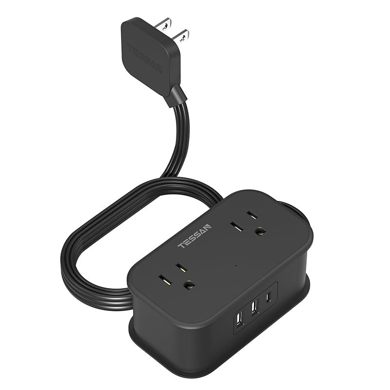 延長コード 短い 1m USBタップ TESSAN 電源タップ type-C付き ブラック タコ足配線 テーブルタップ 4個口 １タイプCと２タイプAポート 出張/旅行用 マルチタップ 黒 1