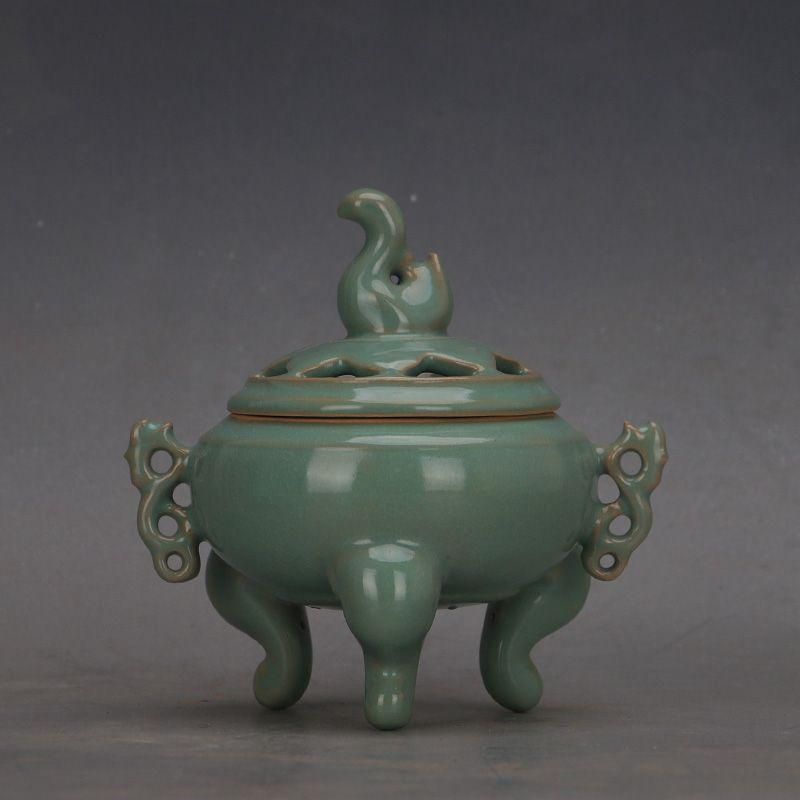 中国 汝窯 青磁 香炉 陶器 陶芸 香道具 仏具 官窯 青釉 中国 汝