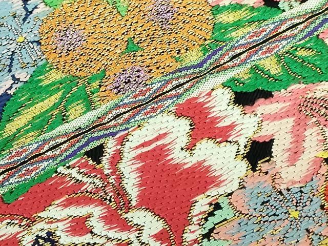 平和屋本店■最高級　龍村平蔵製　丸帯　玉たれの花錦　黒地　金糸　逸品　DZAA5851kh5 平和屋本店□最高級 龍村平蔵製 丸帯 玉たれの花錦 黒地 金糸 逸品