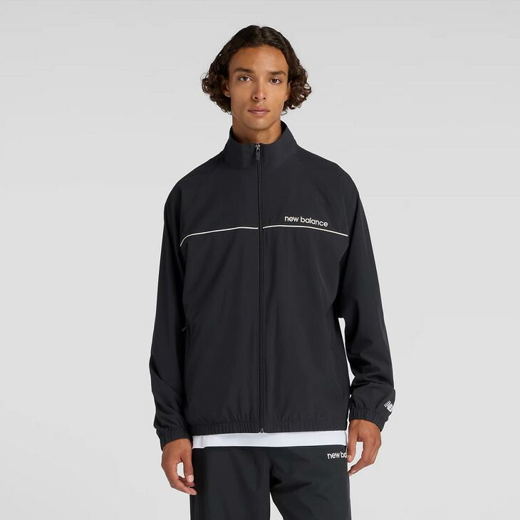 ニュー ンス ウインドブレーカー メンズ 上下 Newbalance ウーブン 裏メッシュ ジャケット ロングパンツ セットアップ トラックスーツ トレーニング スポーツウェア 上下組 メンズウエア 黒 服 BK