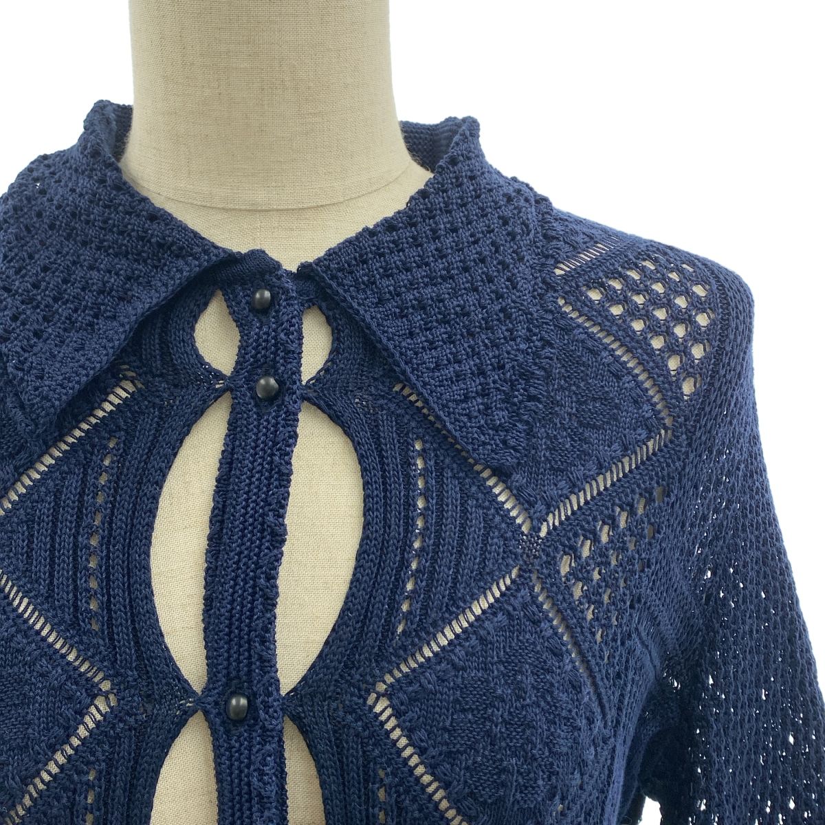 Mame Kurogouchi マメクロゴウチ 2025 SS Cotton Lace Knitted Cardigan コットン ニット カーディガン 2 Navy レディース