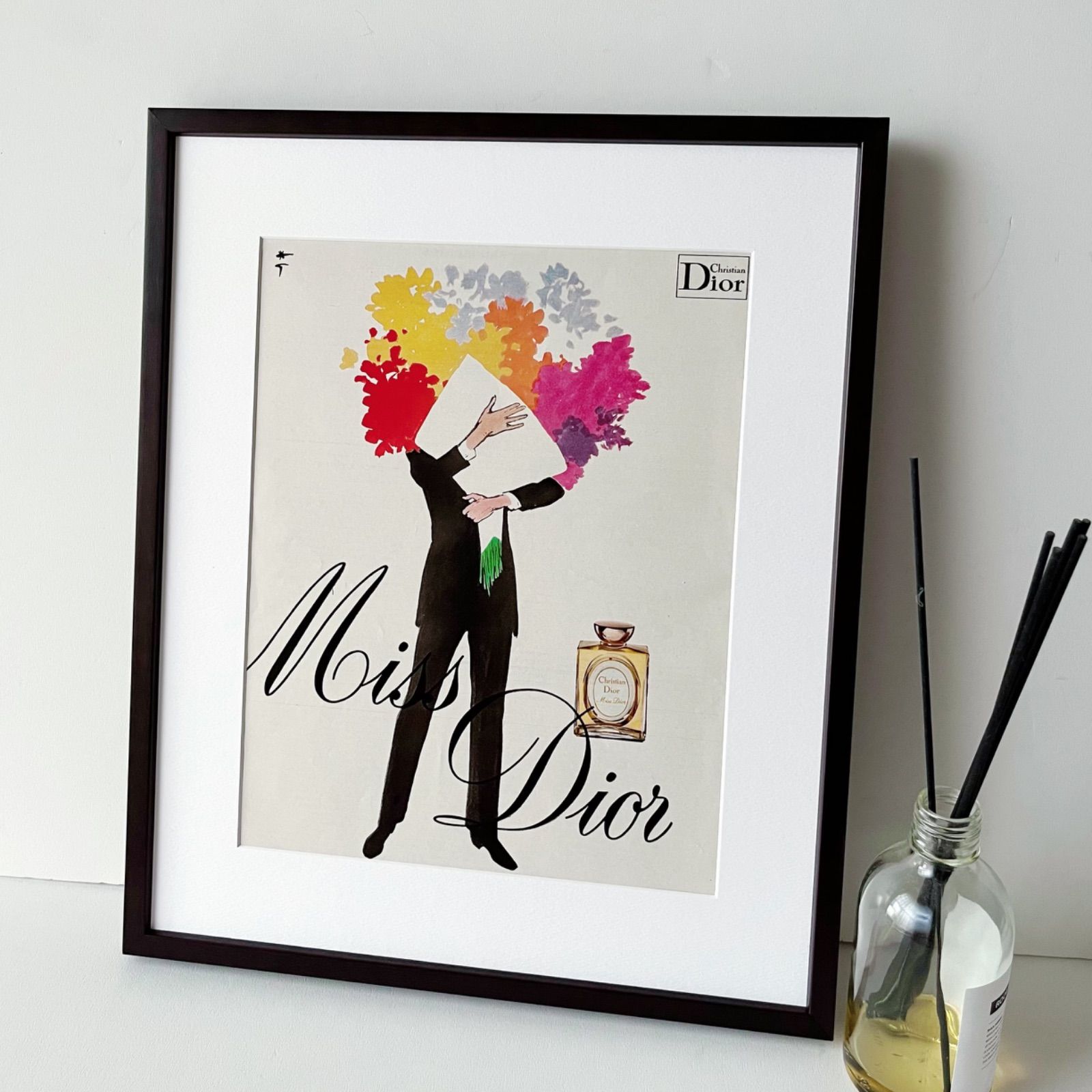 ＜1971 広告＞Dior ディオール  ヴィンテージ ビンテージ アートポスター 額縁 フレーム付き インテリア モダン おしゃれ かわいい 壁掛け フランス ポップ 花