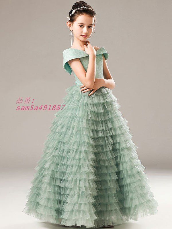 ピアノ発表会 ドレス 中学生 160 ワンピース キッズ キッズドレス 半袖 パーティー 子供服 女の子 オフショルダー 袖有り am 5 a 491887