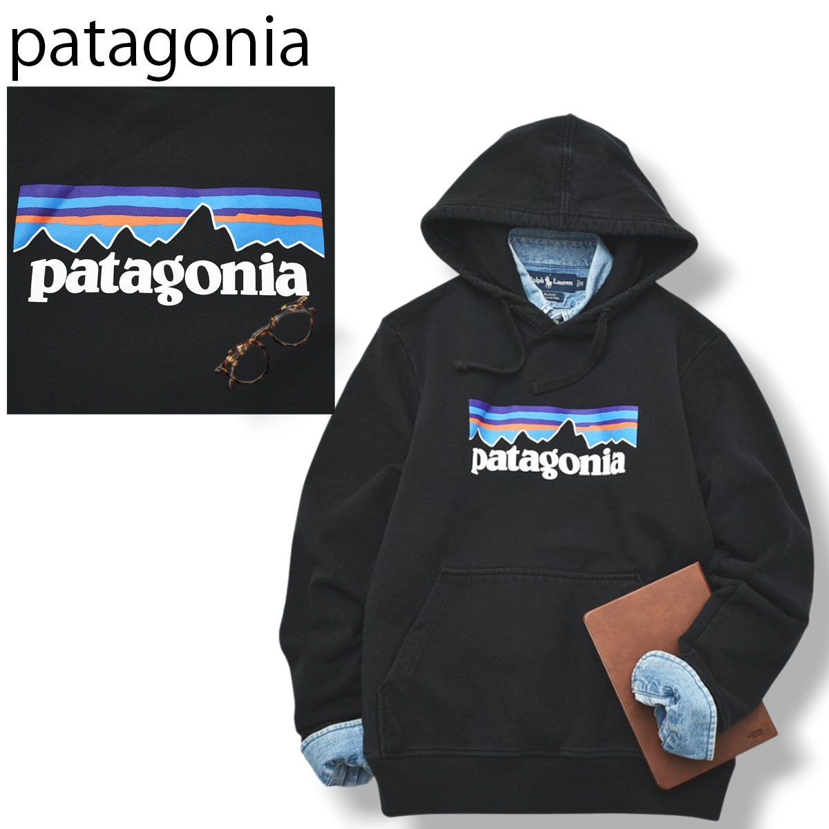 定番 patagonia パタゴニア P-6 Logo Uprisal Hoody プルオーバー パーカー ブラック XS メンズ スウェット フーディ アウトドア カジュアル