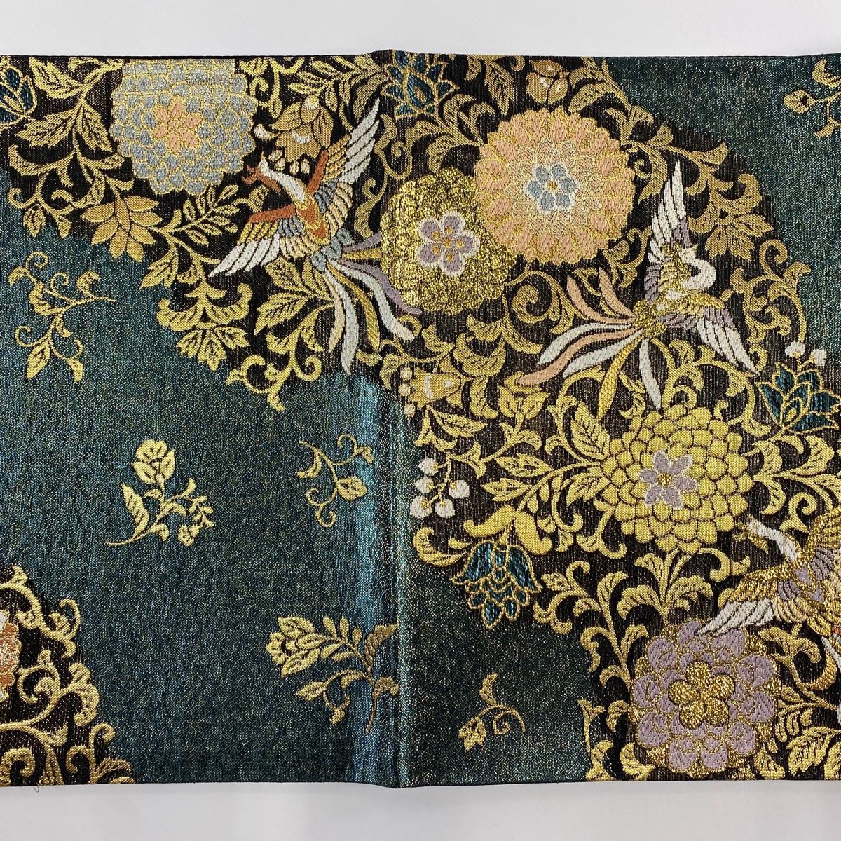 5k1442 袋帯　絹　純金三重箔　絵巻花車文　鳳凰　金色　赤　ベージュ　白　青 5k1442 袋帯 絹 純金三重箔 絵巻花車文 鳳凰 金色 赤 ベージュ 白 青