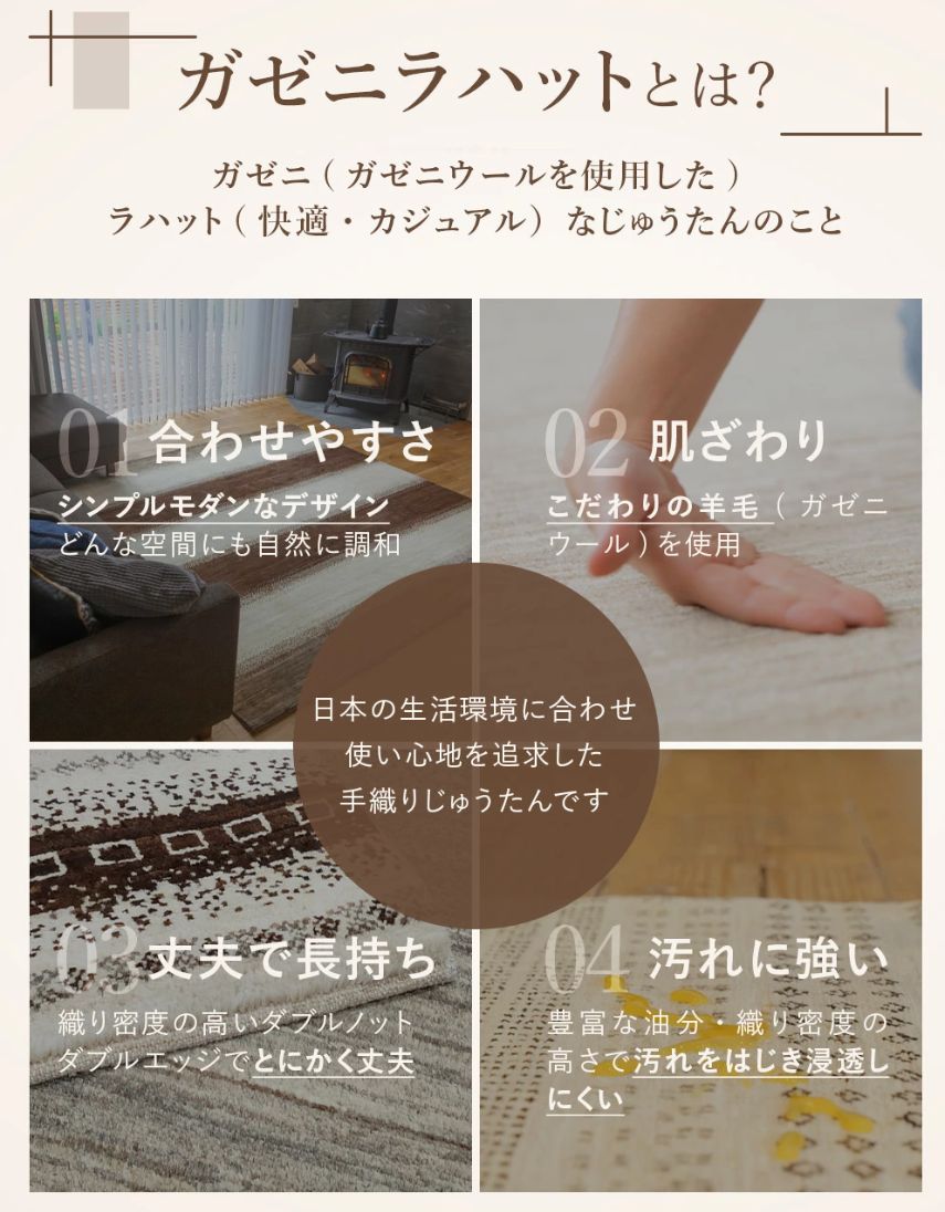 夏は涼しく冬は暖かい天然無染めラグ