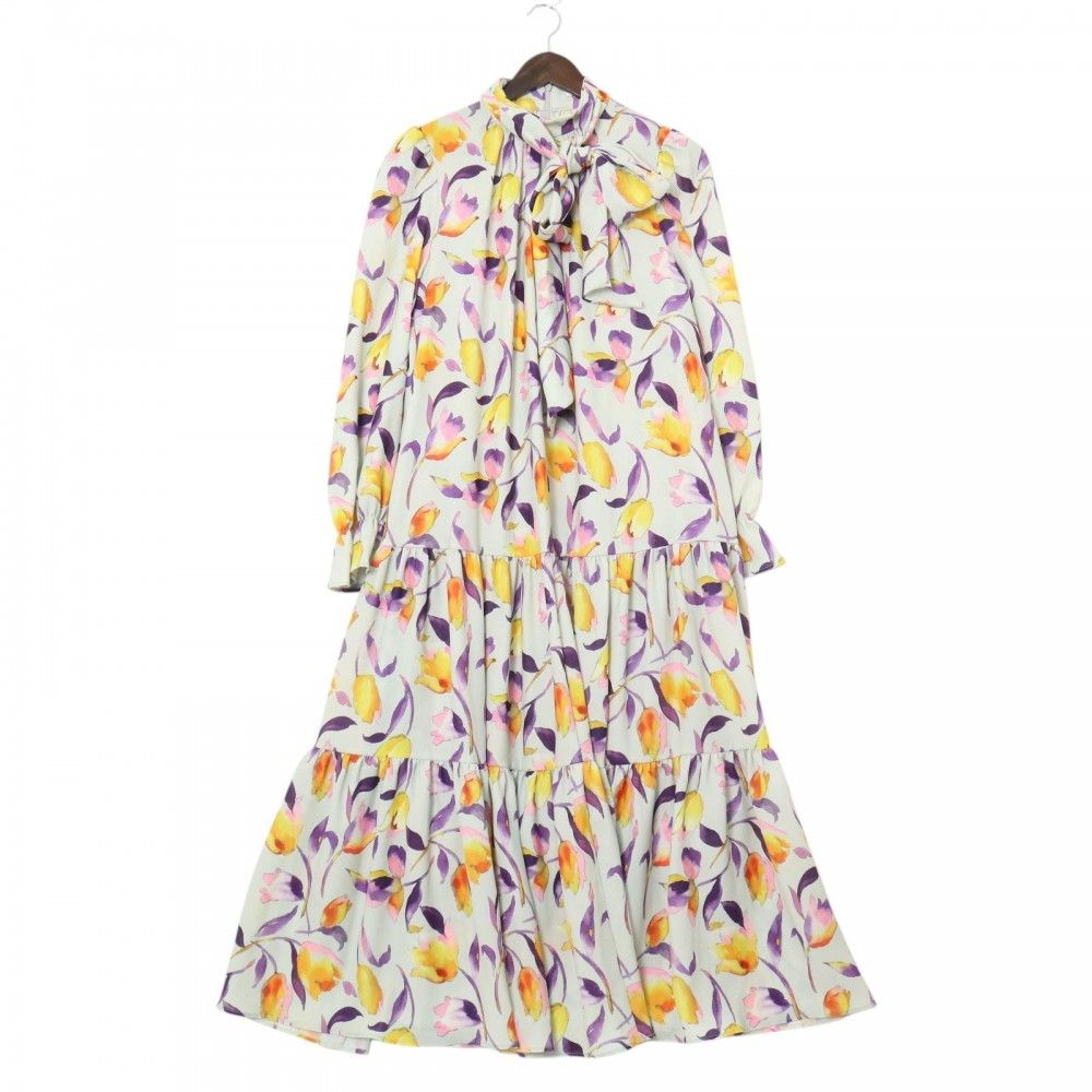 ワンピース レディース 長袖 ボウタイ付き ロングワンピース  