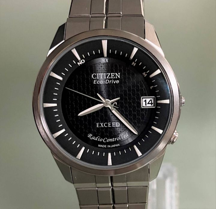 ★稼動品★CITIZEN シチズン/エクシード★H113-T009239★電波ソーラー★ブラック文字盤★メンズ腕時計★余りコマ付属★