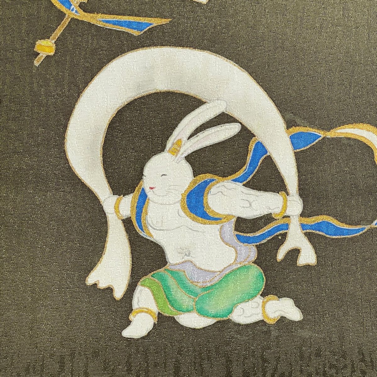 袋帯 美品 逸品 落款 児島廣和 うさぎ 風神雷神 銀糸 金彩 茶 袋帯 美品 逸品 落款 児島廣和 うさぎ 風神雷神 銀糸 金彩 茶